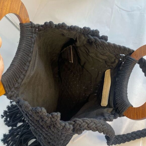 Anthropologie Danielle Nicole Black Boho Retro Macrame Bag Crossbody Tote Gypsy - Picture 2 of 7